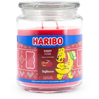 Haribo Duftkerze im Glas | Cozy Home 510g | Duftkerze Apfel-Zimt | 2 Dochte | Brenndauer bis 100h | Geschenkidee für Winter & Weihnachten