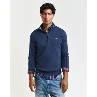Troyer GANT "CLASSIC COTTON HALF ZIP", Herren, Gr. 4XL, blau (schwarz jeansblau melange), Strick, Obermaterial: 100% Baumwolle, Rippbündchen, Pullover Troyer, mit gerippten Details