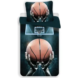 JFabrics Basketball Baumwolle Schwarz/Blau 140 x 200 cm + 70 x 90 cm