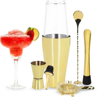 Whiskey Rocks 7-er Barkeeper Set - Cocktail Set mit Boston Shaker, Messbecher 15/30ml, Strainer, Muddler, Barkeeper Löffel - Bartender Set, Bar Zubehör: Golden