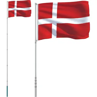 vidaXL Flagge Dänemarks mit Mast 5,5 m Aluminium - Silber