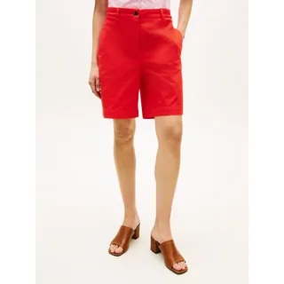 Chinoshorts TOMMY HILFIGER "CO GMD BLEND CHINO SHORT", Damen, Gr. 38, N-Gr, rot (fireworks), Web, Obermaterial: 65% Baumwolle, 33% Lyocell, 2% Elasthan, unifarben, gerade kurz, Hosen Chinoshorts, mit geknöpften Gesäßtaschen, Regular Fit