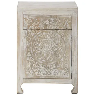 Home Affaire Nachtkommode Bonstetten, pflegeleichtes Mangoholz, mit dekorativen Schnitzereien, Breite 50 cm