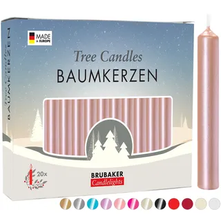 BRUBAKER 20er Pack Baumkerzen Wachs - Weihnachtskerzen Pyramidenkerzen Christbaumkerzen - Roségold