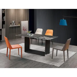 Hochwertiger Tisch Luxus Tische Esszimmer Möbel Säulen Fuß Marmor Optik Modern - Grau