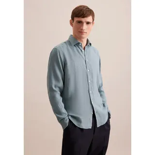 Businesshemd SEIDENSTICKER "Regular", Herren, Gr. XL44, normale Ärmellängen, grün (sage grün), 100% Leinen, unifarben, regular fit, 2-Knopf-Manschette, Hemden Businesshemd, Regular 1/1 Kentkragen Uni