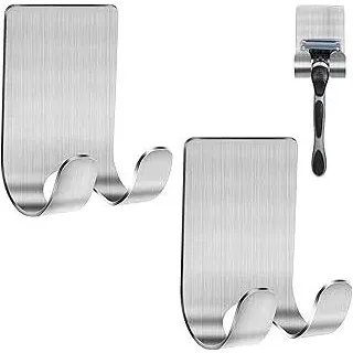 Tashce 2 Stück Rasierer Halterung Dusche, Dusche Selbstklebend Haken, Silber Edelstahl Klebehaken, Rasierhalter Dusche Aufhänger Dusche Geeignet für Tür Wand Badezimmer Büro, Ohne Bohren