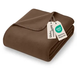 WOHNWOHL® Kuscheldecke (150x200cm) • Weiche Tagesdecke • Sofadecke • Wohndecke • Schlafdecke • Oeko-Tex zertifizierte Baumwolldecke • Samtig weiche Decke • Farbe: Braun