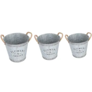 Angoily Blumentopf Vintage Blumenvase Metall Rustikal Übertopf Blumeneimer Blumenkasten Sukkulenten Topf mit Griff Shabby Chic Deko für Büro Balkon Garten Wohnzimmer Deko 3 Stück