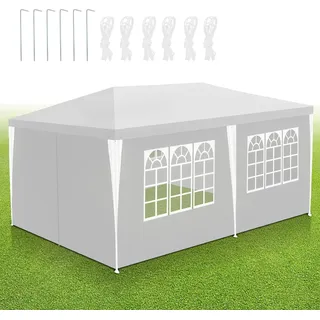 Izrielar Pavillon Partyzelt mit Seitenwänden, Reißverschlusstür & Fenstern, wetterfest, 3x6m Weiß - Weiß