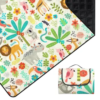 Outplea Extra groß Kinder Picknickdecke Wasserdicht 200 * 200cm, Strandmatte Campingdecke Gepolstert Faltbar, Outdoor Travel Mat Picnic Blanket, Zoo
