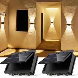 Gouzloyed Solar Wandleuchte Aussen,2 Stück,IP65 Waterproof,Warmweiß | Solarleuchten für Außen Aussenlampe Wand LED Solarlampen für Außenwand Garten Deko Balkon Deko Up and Down Leuchten Aussen