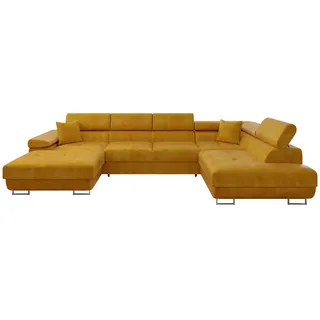 Mirjan24 Wohnlandschaft Torezio Bis, Stilvoll Eckcouch mit Bettkasten und Schlaffunktion, Einstellbare Kopfstützen, 346x203x70-90 cm (Farbe: Wave 05, Seite: Rechts) - Gelb