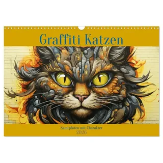 Calvendo Graffiti Katzen (Wandkalender 2026 DIN A3 quer), CALVENDO Monatskalender