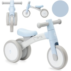 Momi Unisex – Babys Tedi Kinderlaufrad für Mädchen und Jungen (max. Körpergewicht 25 kg), Mini-Laufdreirad mit pannensicheren Kunststoffrädern, Leichter Metallrahmen – 1,2kg, Blau