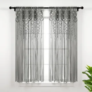 Lush Decor, strukturierter Makramee-Fenstervorhang aus Baumwolle im Boho-Stil, Einzel-Paneel, 101,6 x 160 cm (B x L), Grau