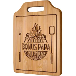 Giftasy Bonus Papa Geschenk - Bambus Schneidebrett mit Spruch, Personalisiert Geschenke für Stiefvater, Vater Vatertagsgeschenk, Geburtstag Geburtstagsgeschenk