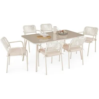 Idimex Gartenmöbel SET Volonte , Beige , Glas, Metall , Mode , Gartenmöbel, Gartengarnituren, Gartenmöbel-Sets