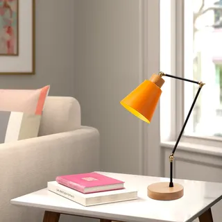 Opviq, Moderne Tischlampe mit Metallkörper und Holzfuß, Ø 14 cm, Höhe 52 cm, orange, E27 max 40 W, 200 cm Kabel, skandinavisches Design, IP20, stilvoll und funktional. - Orange