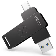 iDiskk 512 GB Solid-State-USB-Flash-Laufwerk, USB 3.2, 1000 MB/s, High-Speed-Thumb Drive SSD, Gen2 USB-C Foto-Stick für iPhone 15 / USB-C iPad/Android-Handys, Laptop/Mac und Tablet, Grau (keine App