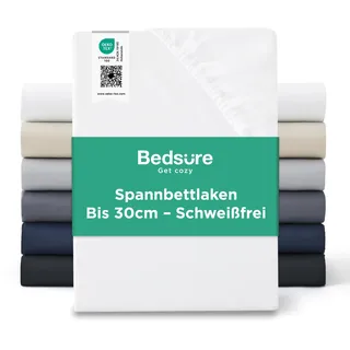 Bedsure Spannbettlaken 180x200cm Bis 30cm - Bettlaken 180 x 200 Boxspringbett, Oeko-TEX Zertifiziert Spannbetttücher, Gebürsteter-Mikrofaser, Hautfreundlich Weich & Pflegeleicht, Weiß