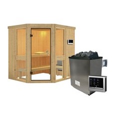 KARIBU Sauna »Pölva 1«, inkl. 9 kW Saunaofen mit externer Steuerung, für 3 Personen - beige