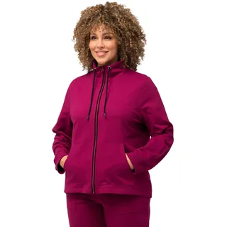 Ulla Popken Damen Sweatjacke, Stehkragen, Kängurutaschen Sweatshirt, Magenta, 50-52