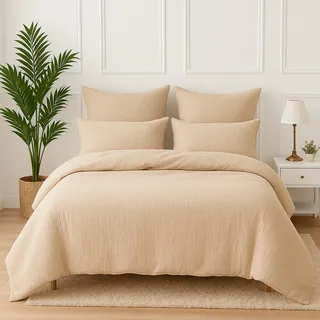 Wolkenfeld Premium Musselin Beige 135 x 200 cm + 80 x 80 cm