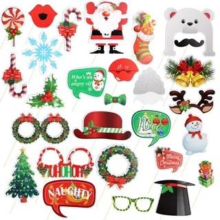 29 STK Weihnachts Fotobox Accessoires - Lustige Foto Requisiten für die Weihnachtsfeier, Silvester, Geburtstage und Hochzeiten - Hochwertige Dekoration für unvergessliche Erinnerungen