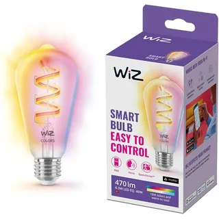 WiZ Filament-Lampe, transparent, 40 W ST64 E27, Intelligentes Leuchtmittel, Wi-Fi/Bluetooth, Transparent, Wi-Fi 4 (802.11n), 802.11b, 802.11g, LED, E27