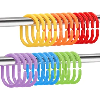 Top-spring Duschvorhangringe aus Kunststoff, 24 Stück, C-Form (Bunt)