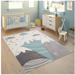 Paco Home Kinderteppich »Cosmo 707«, rechteckig, 13 mm Höhe, 3D-Design, niedliches Motiv Berge & Sterne, Pastell-Farben, beige