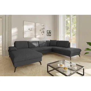 sit&more Wohnlandschaft »Morris Jubi U-Form, B: 300 cm« mit Armteilfunktion & 1 Zierkissen, optional Bettfunktion, grau