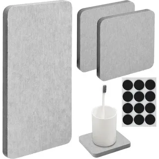 Unyqoos® Set aus 3 wasserabsorbierenden Diatomit-Steinen (2× quadratisch, 1× rechteckig) – Bad & Küche Untersetzer für Seife, Zahnbürste, Becher - Grau