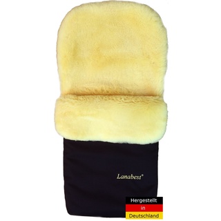 Lammfell Fußsack für Kinderwagen von LANABEST. Öko-Tex-Qualität. Schadstoffarm. Deutsches Merino Lammfell, medizinisch gegerbt, waschbar. Fabrikfrisch, Geschenkqualität! Farbe: dunkelblau