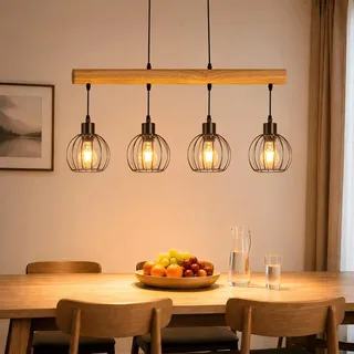 ZMH Vintage Pendelleuchte esstisch Holz Hängelampe 4 flammig Industrial