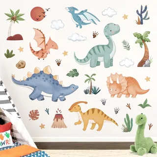 decalmile Wandtattoo Boho Dinosaurier Wandaufkleber Baby Dino Palmen Baum Wandsticker kinderzimmer Jungen Schlafzimmer Babyzimmer Wanddeko