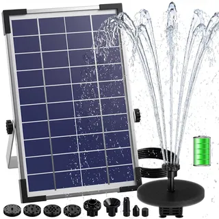 AISITIN 5,5W Solarbrunnen für Draussen, Eingebaute 1500mAh Batterie Solar Springbrunnen für Außen, Schwimmender Fontäne Pumpe mit 10 Fontänenstile für Garten,Vogel-Bad,Teich,Fisch-Behälter,Wasserspiel