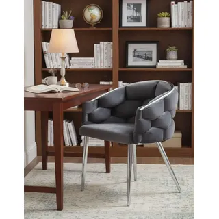 Esszimmer- Polsterstuhl Sessel dunkelgrau gepolstert 4 Füße samt Chrom - Dunkelgrau