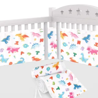 Aolso Bettumrandung Babybett, 2 Stück Nestchen für Kinderbetten Kantenschutz Baby Babybett, Atmungsaktive Polsterung, Rausfallschutz für Babybett,Abnehmbar -340cmx30cm + 160cmx30cm(Dinosaurier)