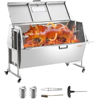 VEVOR Lammgrill Spanferkelgrill Spießbratengrill 130 kg BBQ-Spießgrill (60 W) für Schwein Lamm Ziege, kommerzielle Drehspießröster mit feststellbaren Rädern, für Outdoor-Camping-Grillen