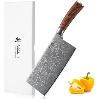 Wakoli EDIB Sakura Hackmesser 19 cm | Damast Hackbeil & Kochmesser aus 67 Lagen mit VG10 Kern, robuste Klinge und Pakkaholzgriff | Scharfes Küchenmesser für Fleisch, Gemüse & Kräuter in Geschenkbox