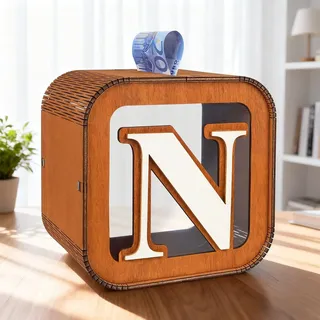 ARTREE Spardose Personalisierte für Kinder, A-Z Alphabet Sparbüchse Holz Spardose, Dekoration Kreative groß Sparschwein als Geschenke für Junge, Mädchen, Erwachsene, Geburtstag (N)