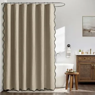 MIULEE Duschvorhang 200x200 cm Khaki Leinen Texturiert mit Gewellter