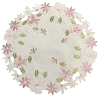 Wambere 4 Stück Blumenstickerei Tisch Tischset,Durchbrochener Stoff Untersetzer Runden Blumen-Form Matte Tischset Platzsets Deckchen Cup Coasters für Esszimmer Küche Bankett Hochzeit Deko 30cm,Rosa A