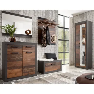 Garderoben Set "Ward" in Used Wood Flurgarderobe 5-teilig 277 x 201 - Naturbelassen, Grau