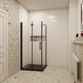 90x80cm x H.195cm Eckig Duschkabinen Schwarz Falttür 6mm NANO ESG-Glas eckdusche Drehtür Duschabtrennung - Schwarz