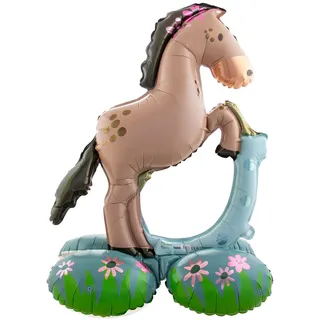 Folat 62938 Stehend Folienballon Pferd Pony Stehender Folienballon - Pferd - 53 x 74 cm Kindergeburtstag Deko, Reiter