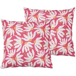 Zierkissenset , Gelb, Rot, Weiß , Textil , 2-teilig , Blume , Füllung: Polyester, Vlies , quadratisch , 48x48 cm , hochwertige Qualität, langlebig, für den Außenbereich geeignet, UV-beständig , Heimtextilien, Wohntextilien, Kissen, Zierkissen