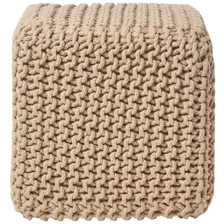 Homescapes Strick-Pouf beige, Sitzwürfel 35/35/35 cm , Beige , Textil , Uni , Quadratisch , 35x35x35 cm , Wohnzimmer, Sessel, Hocker & Hockerbänke, Sitzwürfel